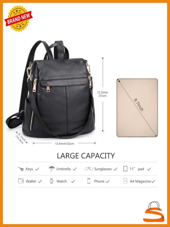 Genuine Leather Anti-Theft Backpack Purse Satchel Shoulder Bag